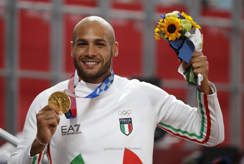MARCELL JACOBS LOS ANGELES LAKERS ROME, ITALY - 12 AGUST 2021 Editorial  Stock Image - Image of jacobs, medal: 227344149