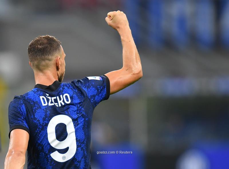 Milano, Italy. 18th Sep, 2021. Edin Dzeko (9) of Inter scores and